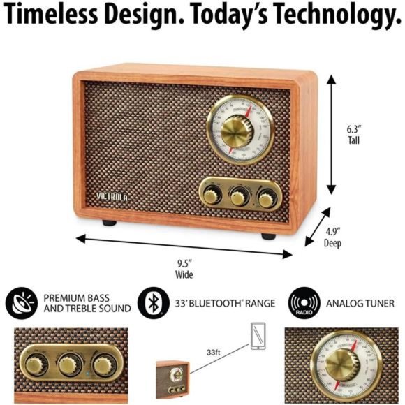 Retro Wood Bluetooth Radio with Built-in Speakers, Elegant & Vintage Design - Picture 4 of 5